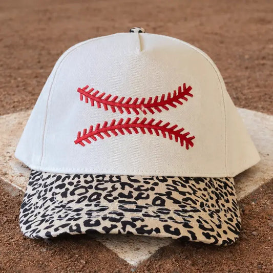 PREORDER / Baseball Stitches Leopard Embroidered Hat