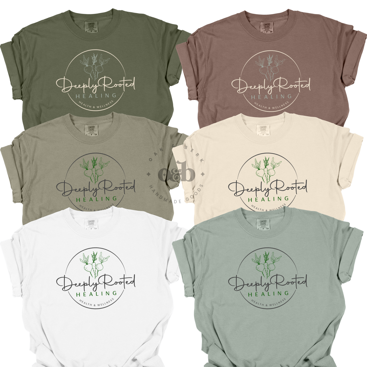 Deeply Rooted Healing | Comfort Colors Tee, full logo