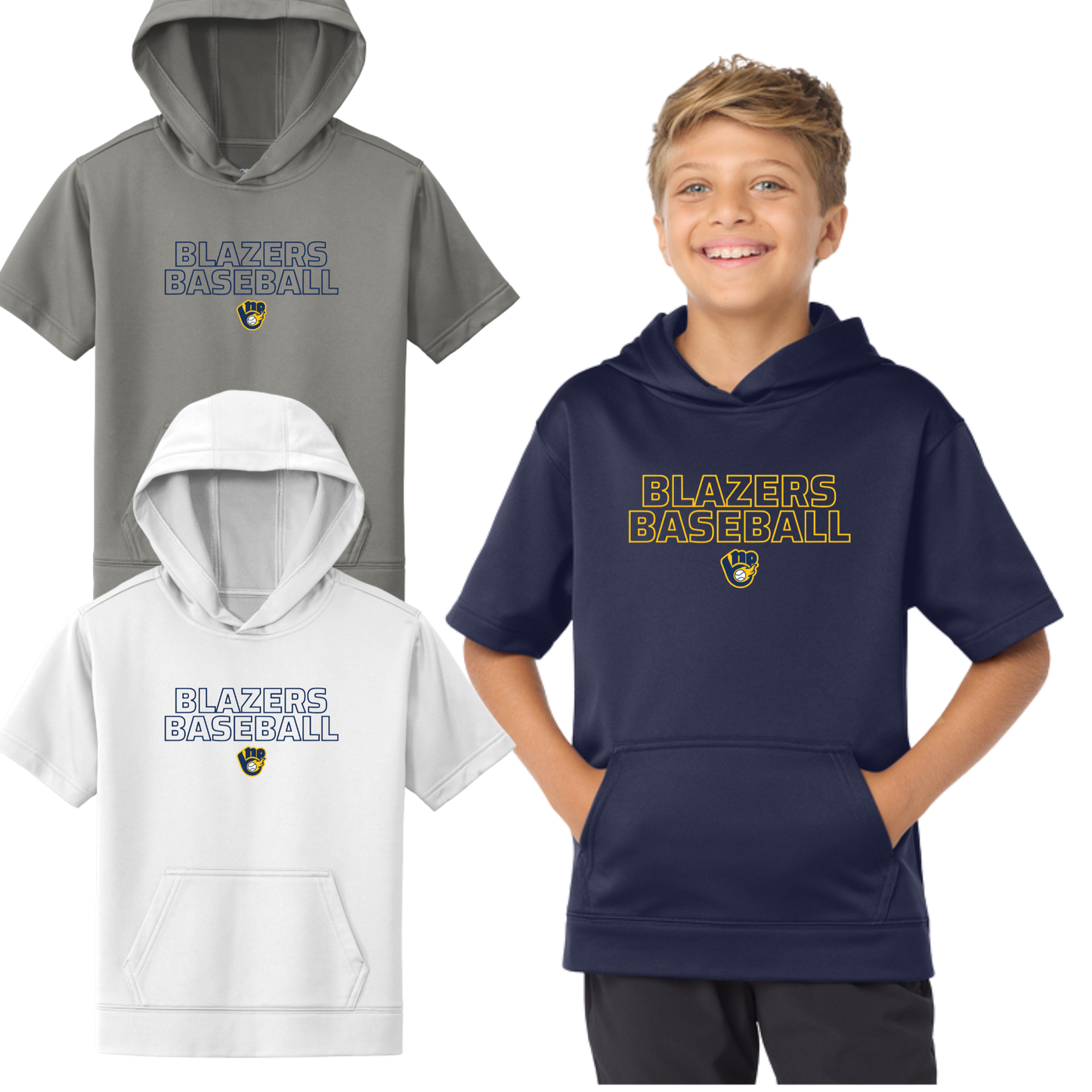 BLAZERS | Baseball Sport-Tek Fleece Short Sleeve Hoodie {youth+adult}