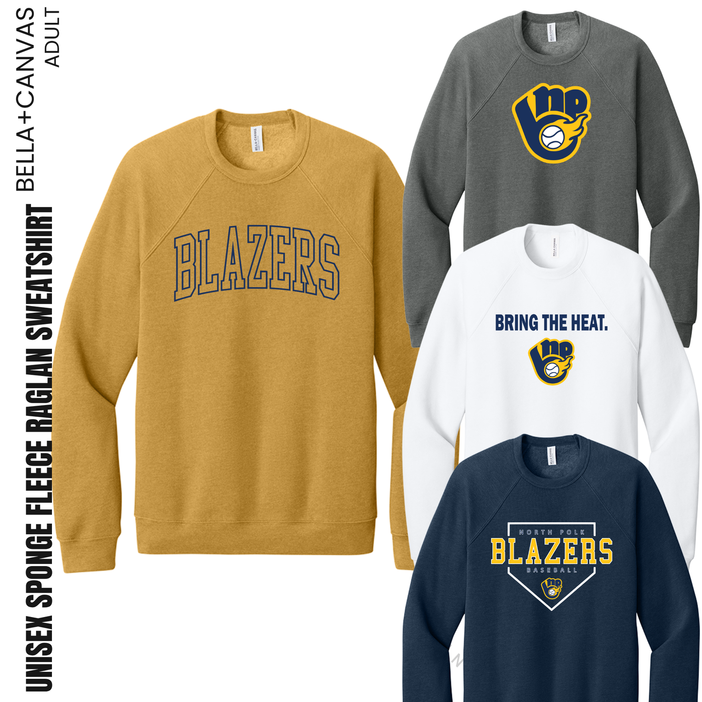 BLAZERS | Bella+Canvas Unisex Sponge Fleece Raglan Crewneck Sweatshirt