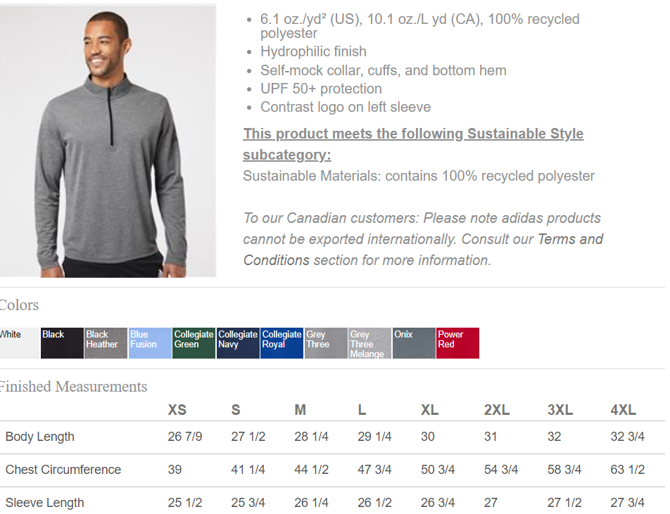 RTS / North Polk Adidas Lightweight Quarter-Zip Pullover, embroidered