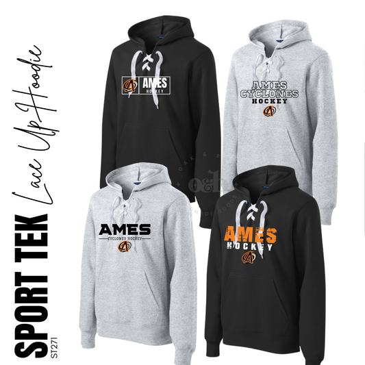 Ames Hockey | Sport Tek Lace Up Hoodie