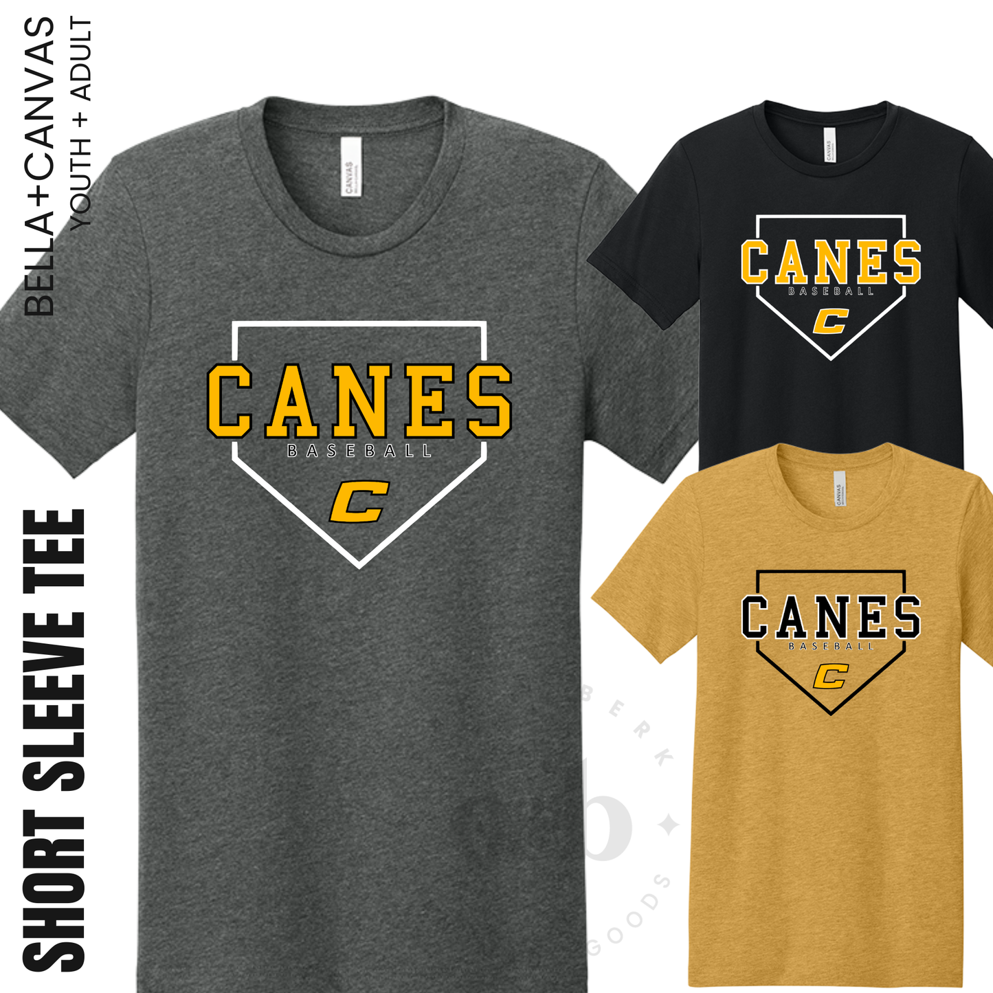 MTO - Canes Baseball Home Plate, Bella+Canvas Tee, adult+youth