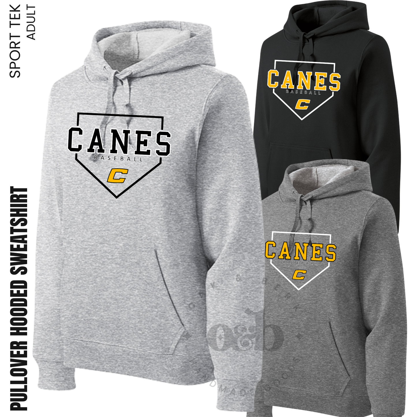 MTO - Canes Baseball Home Plate, Sport Tek Hoodie {adult + TALL}