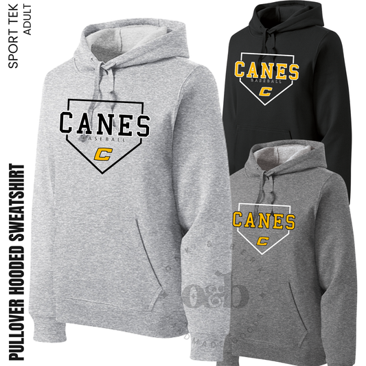 MTO - Canes Baseball Home Plate, Sport Tek Hoodie {adult + TALL}