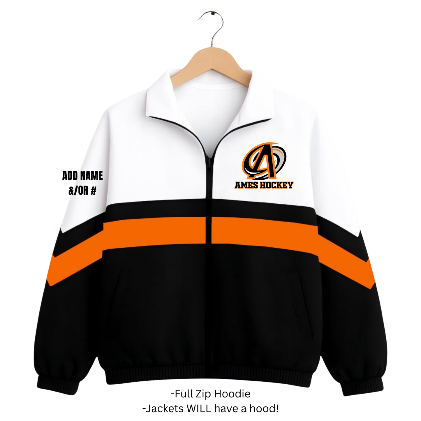 PRE-ORDER: Ames Hockey WINDBREAKER, full zip + hood